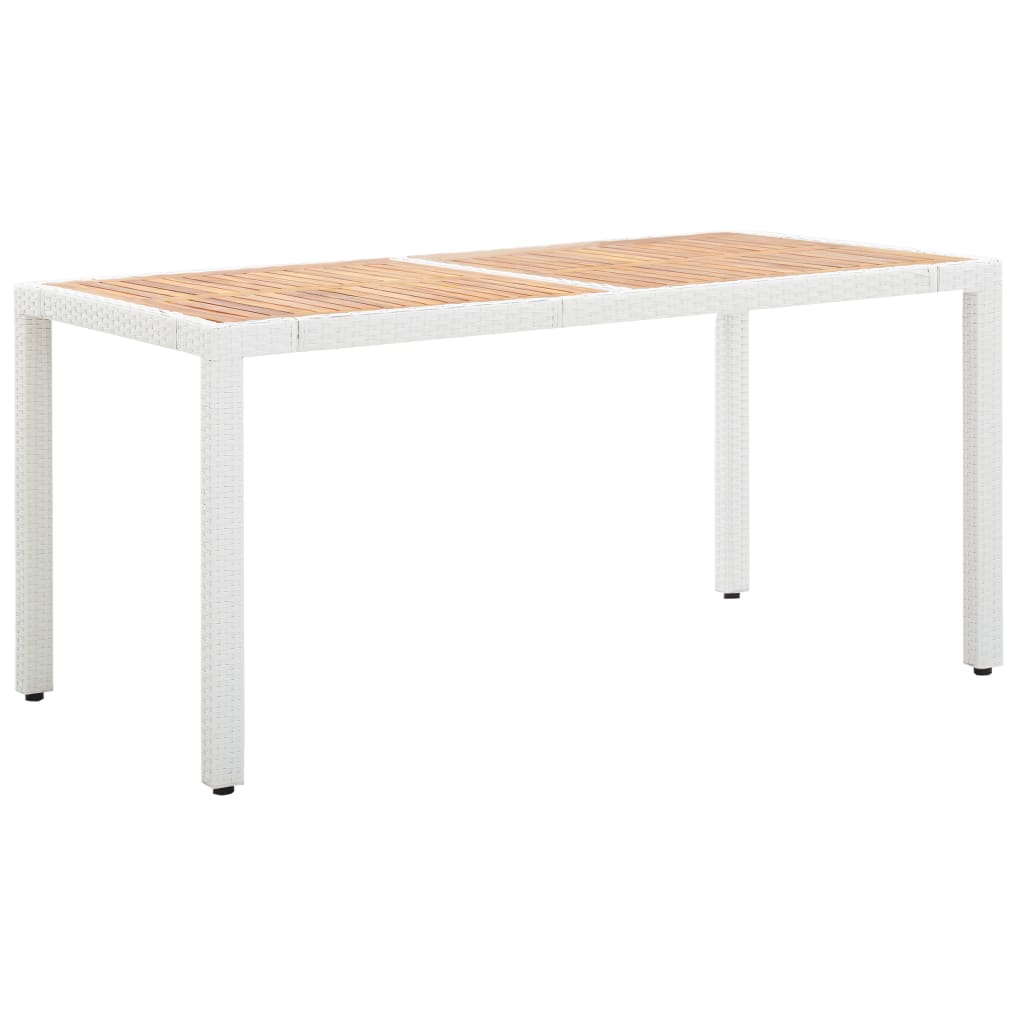 Mesa jardim 150x90x75 cm vime PE e madeira acácia maciça branco