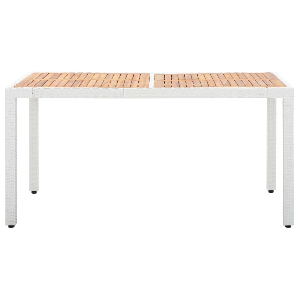 Mesa jardim 150x90x75 cm vime PE e madeira acácia maciça branco