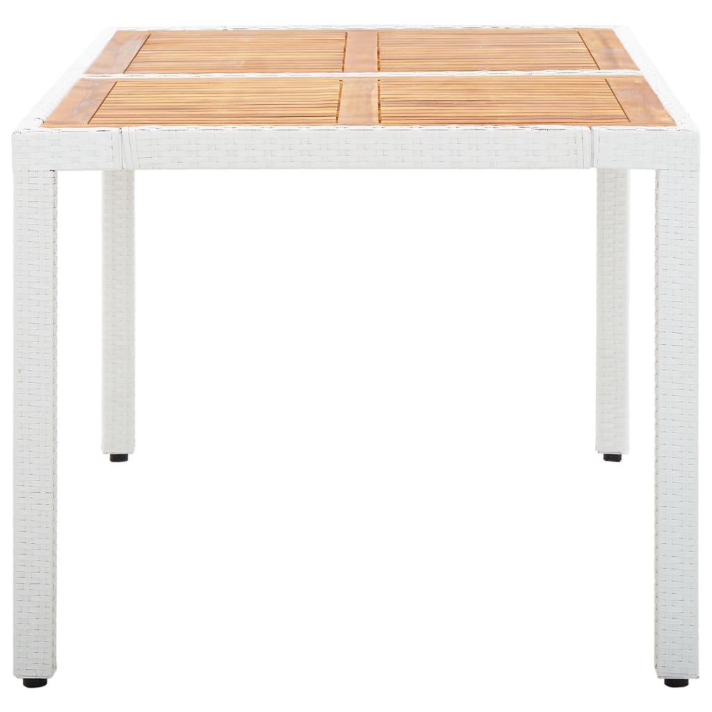 Mesa jardim 150x90x75 cm vime PE e madeira acácia maciça branco