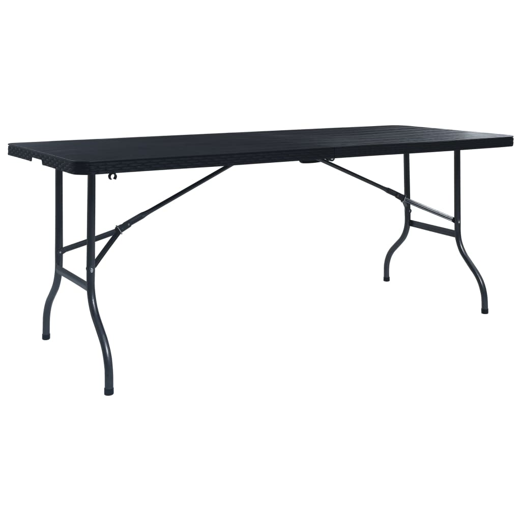 Mesa de jardim dobrável 180x75x72 cm PEAD imitação vime preto