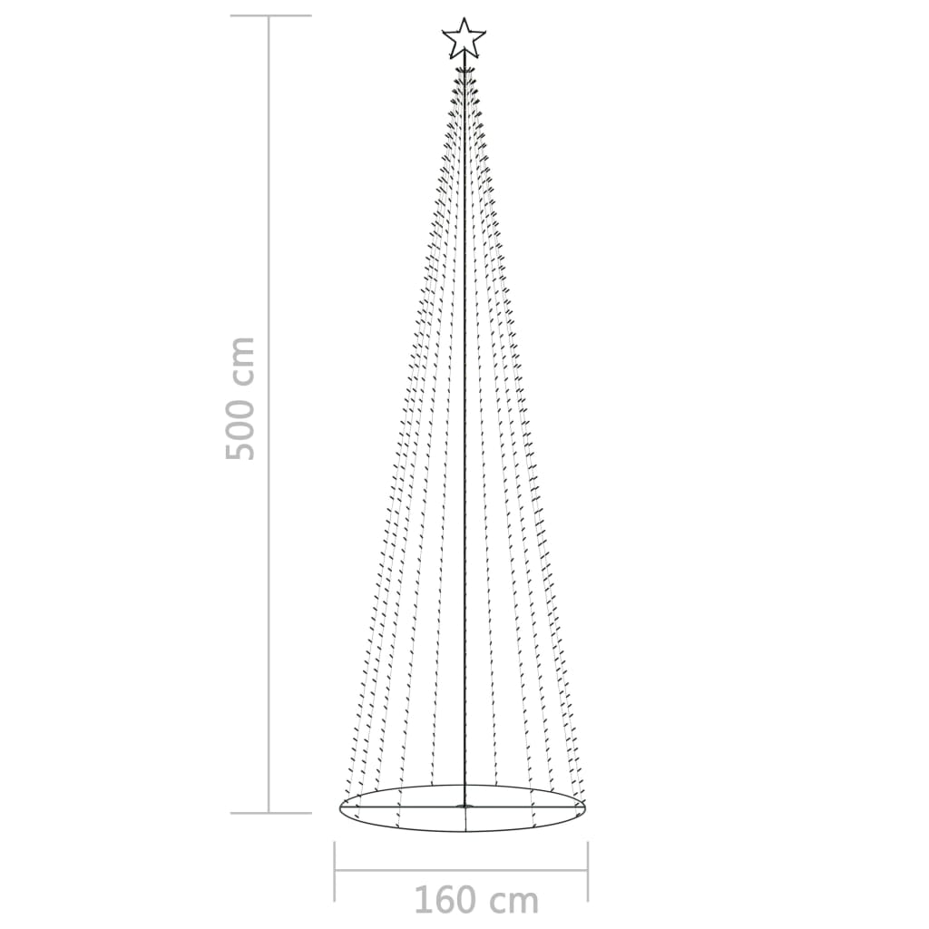 Árvore de Natal em cone 752 luzes LED branco quente 160x500cm