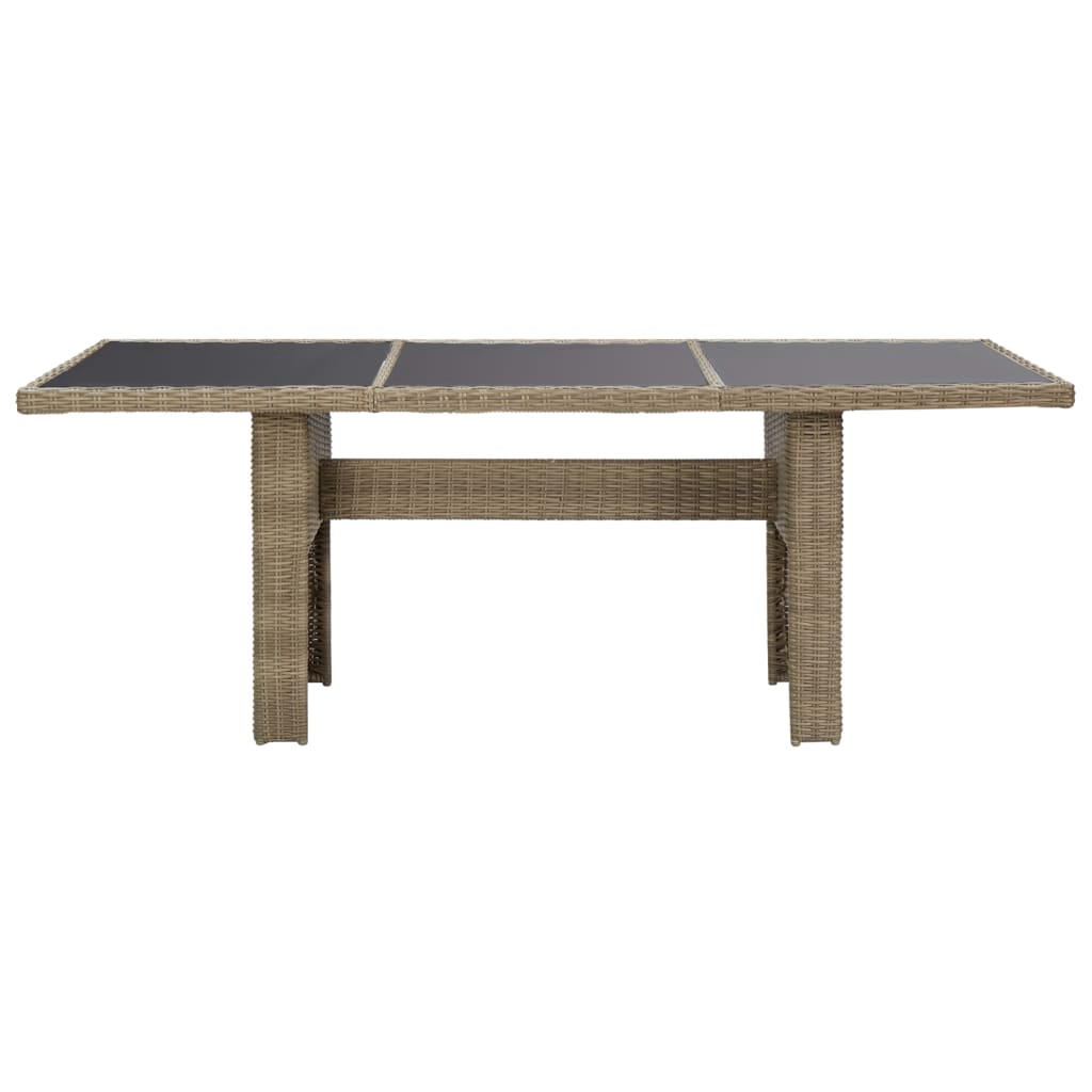 Mesa de jantar jardim 200x100x74 cm vidro e vime PE castanho