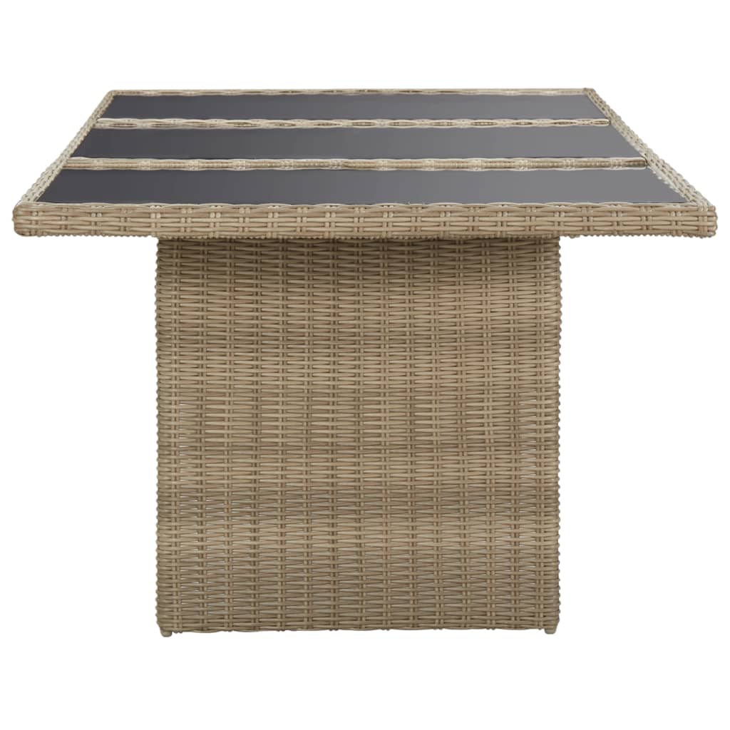 Mesa de jantar jardim 200x100x74 cm vidro e vime PE castanho