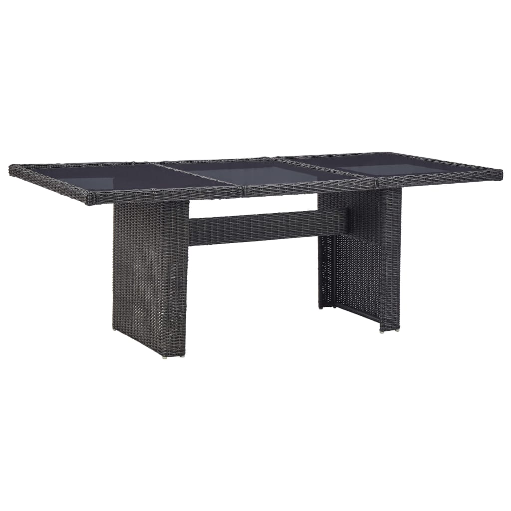 Mesa de jantar jardim 200x100x74 cm vidro e vime PE preto