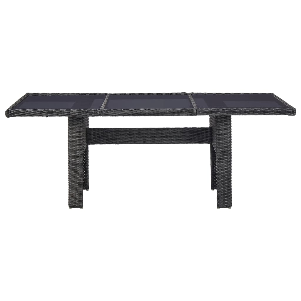 Mesa de jantar jardim 200x100x74 cm vidro e vime PE preto