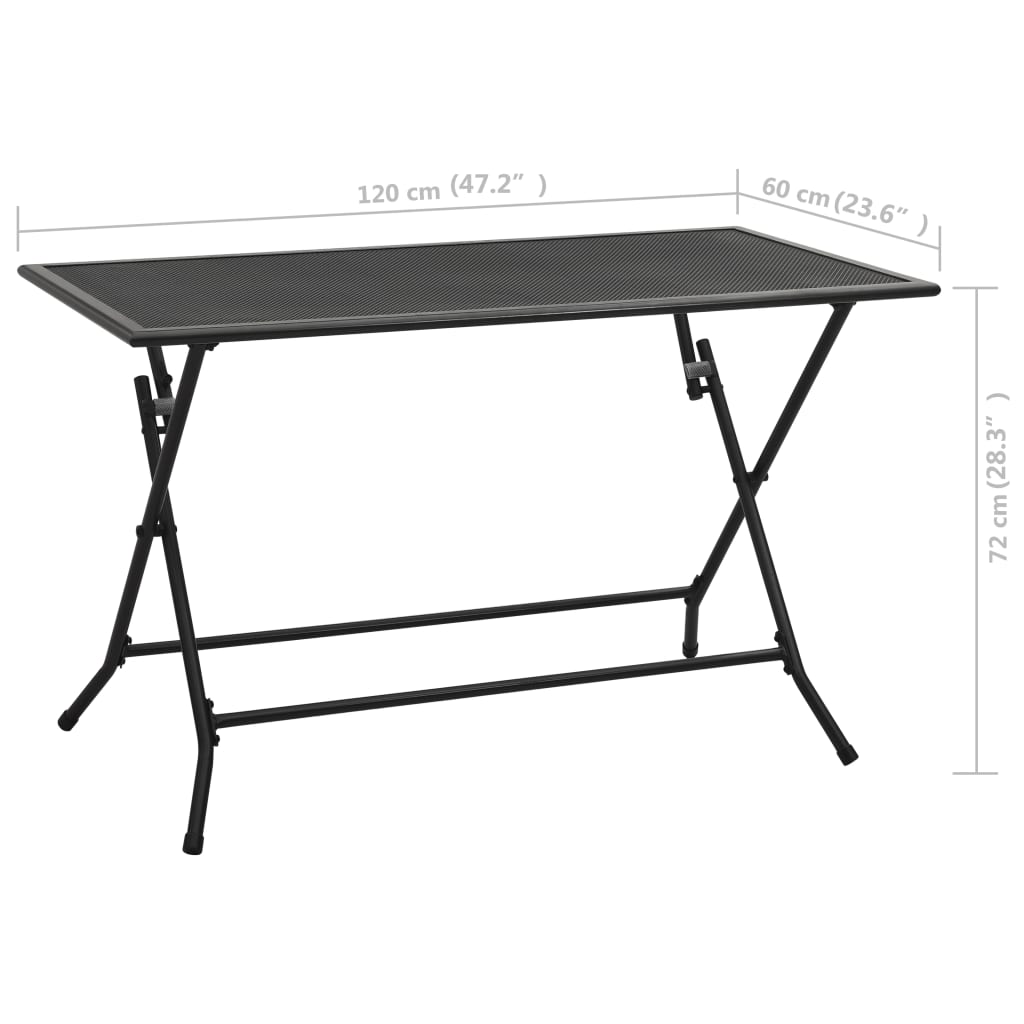 Mesa em rede dobrável 120x60x72 cm aço antracite