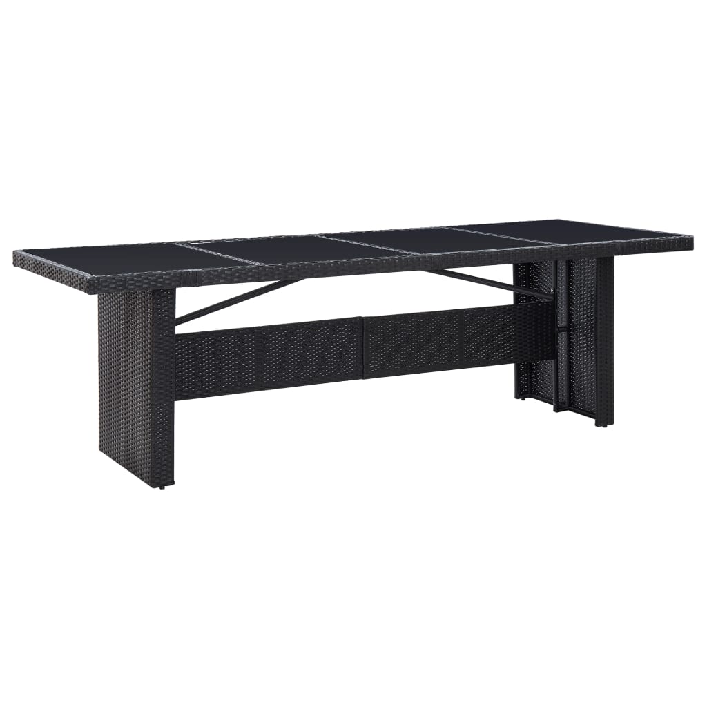 Mesa de jardim 240x90x74 cm vime PE e vidro preto