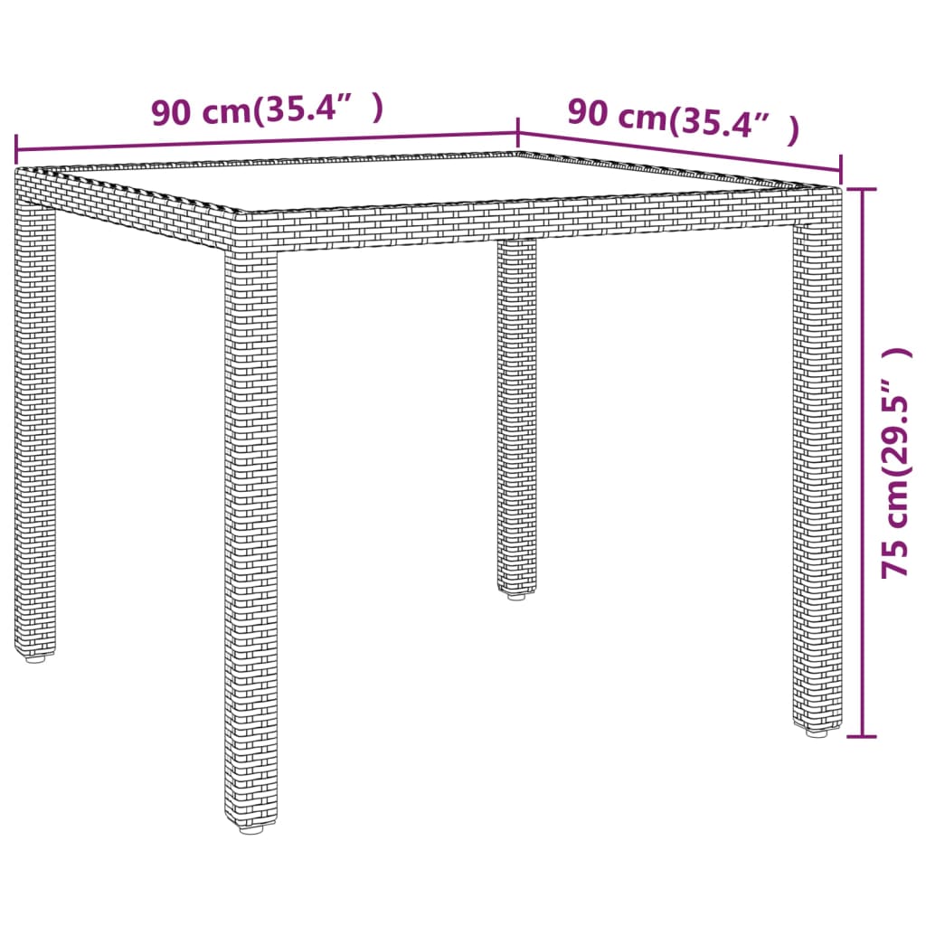 Mesa de jardim 90x90x75 cm vime PE cinzento