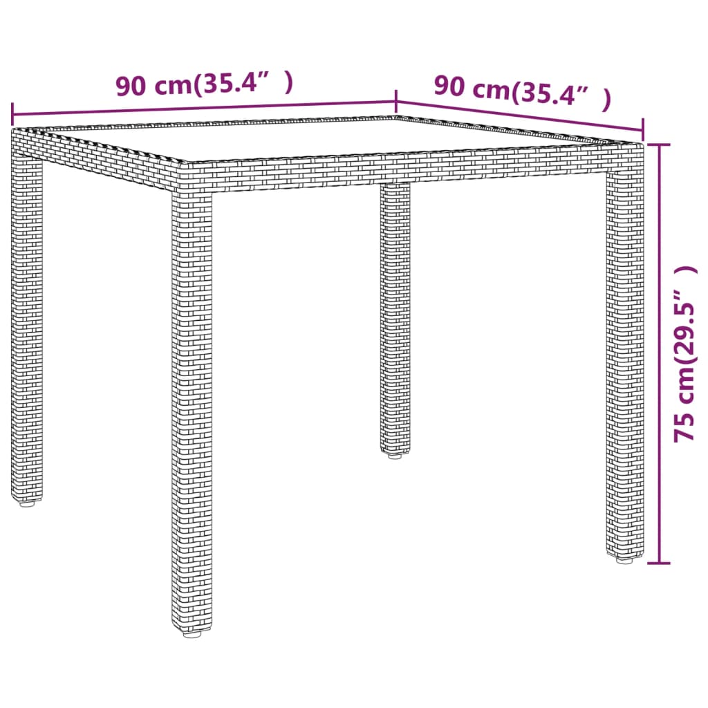 Mesa de jardim 90x90x75 cm vime PE bege