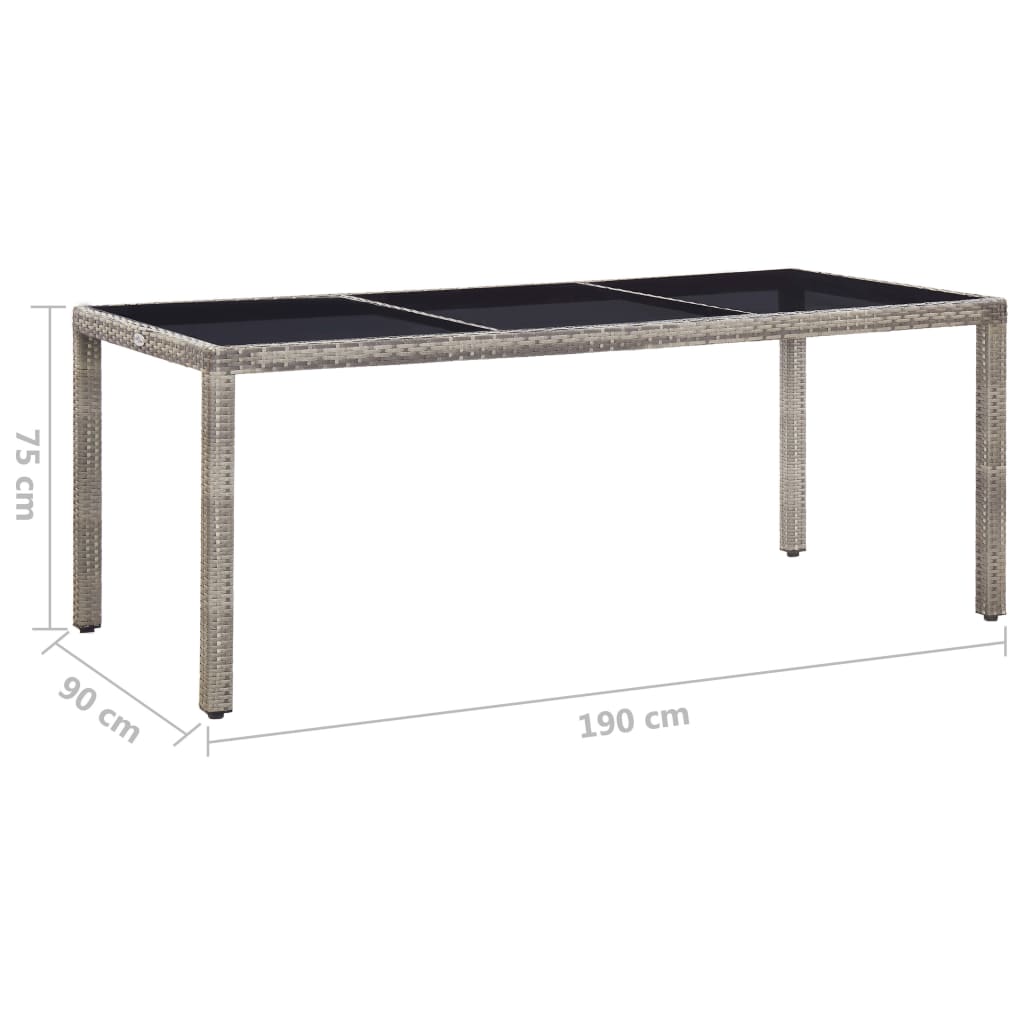 Mesa de jardim 190x90x75 cm vime PE cinzento