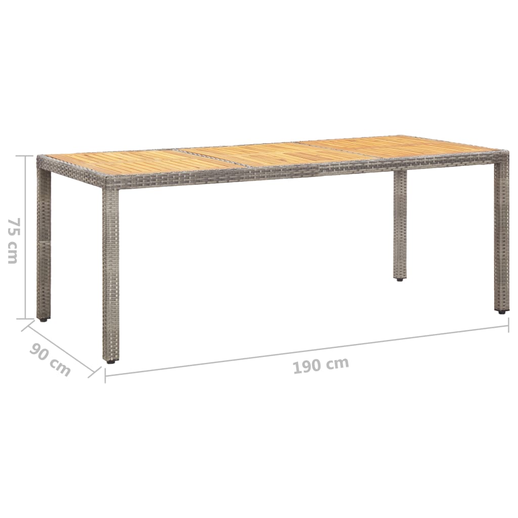 Mesa de jardim 190x90x75 cm vime PE e acácia maciça cinzento