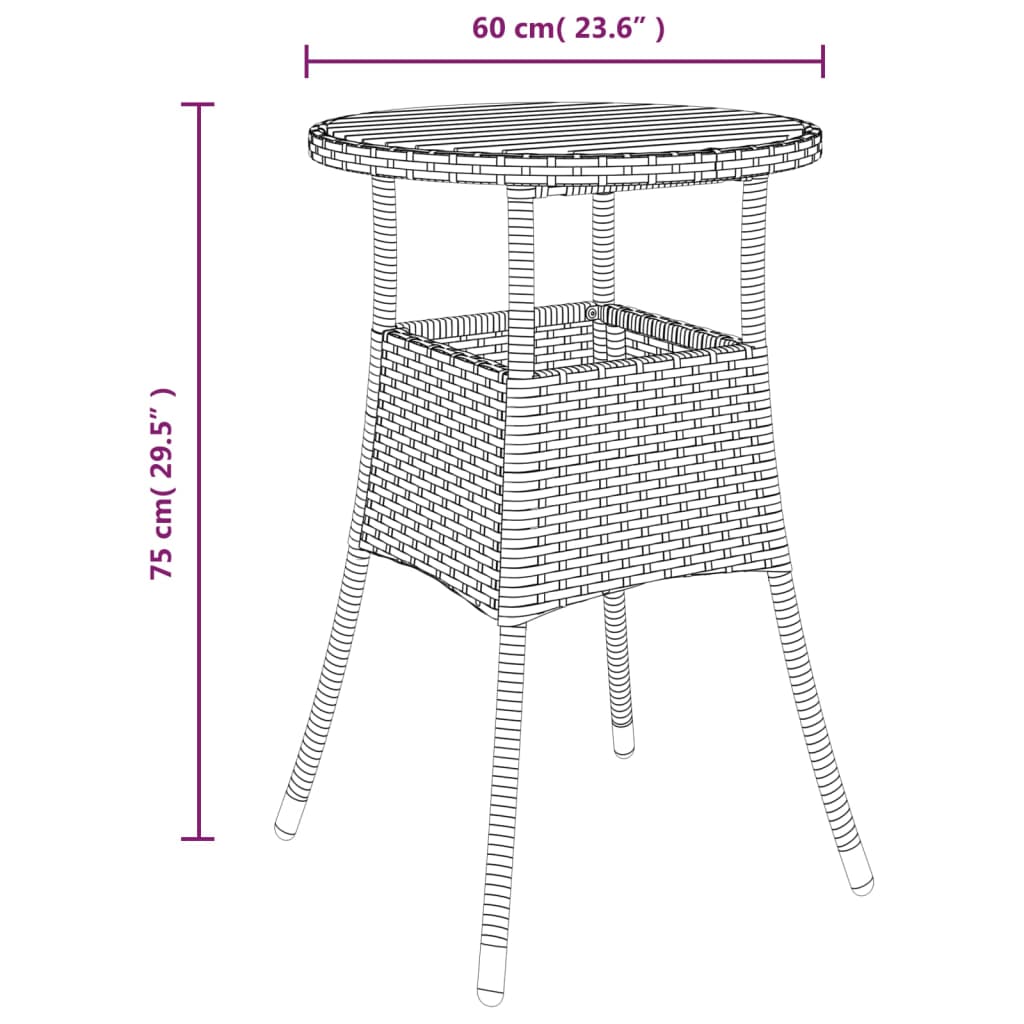 Mesa de jardim Ø60x75 cm madeira de acácia e vime PE cinzento