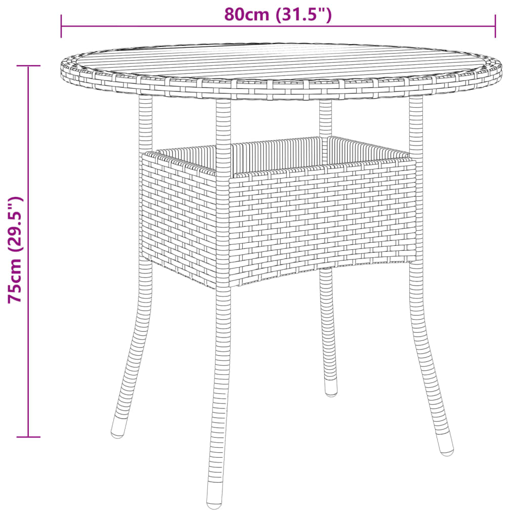 Mesa de jardim Ø80x75 cm madeira de acácia e vime PE preto