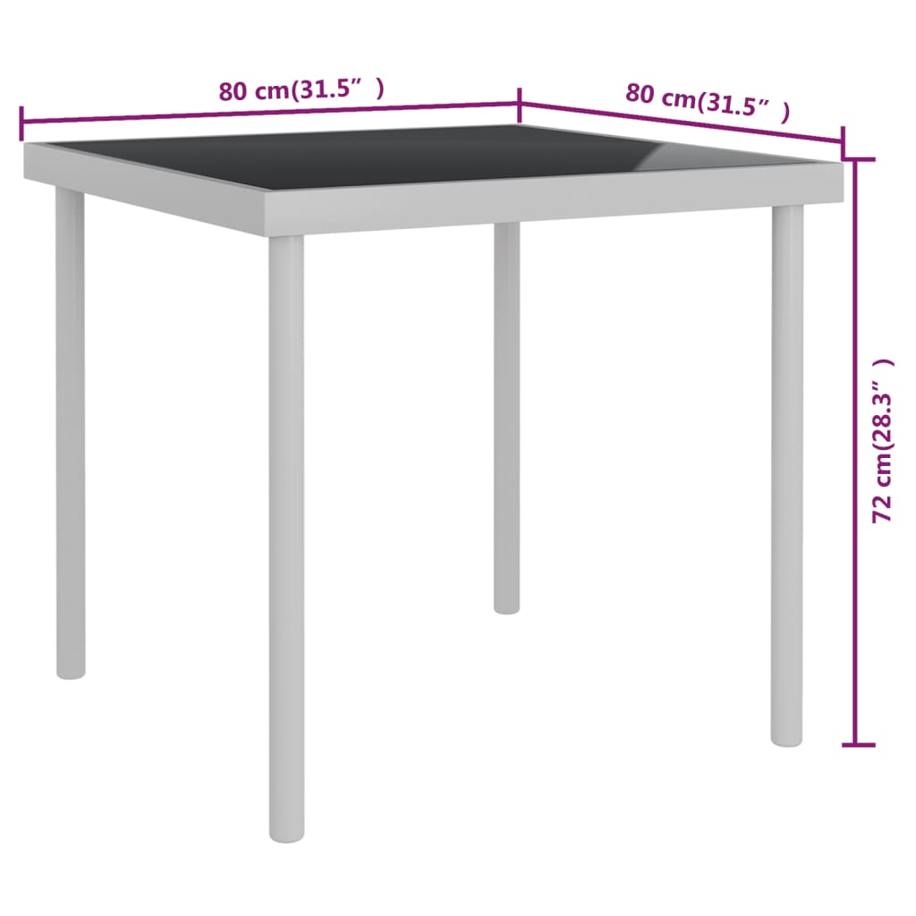 Mesa de jantar p/ exterior 80x80x72 cm vidro e aço cinza-claro