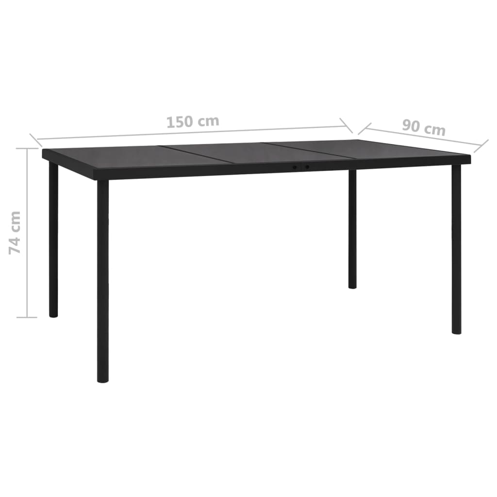 Mesa de jardim c/ tampo de vidro 150x90x74 cm aço preto