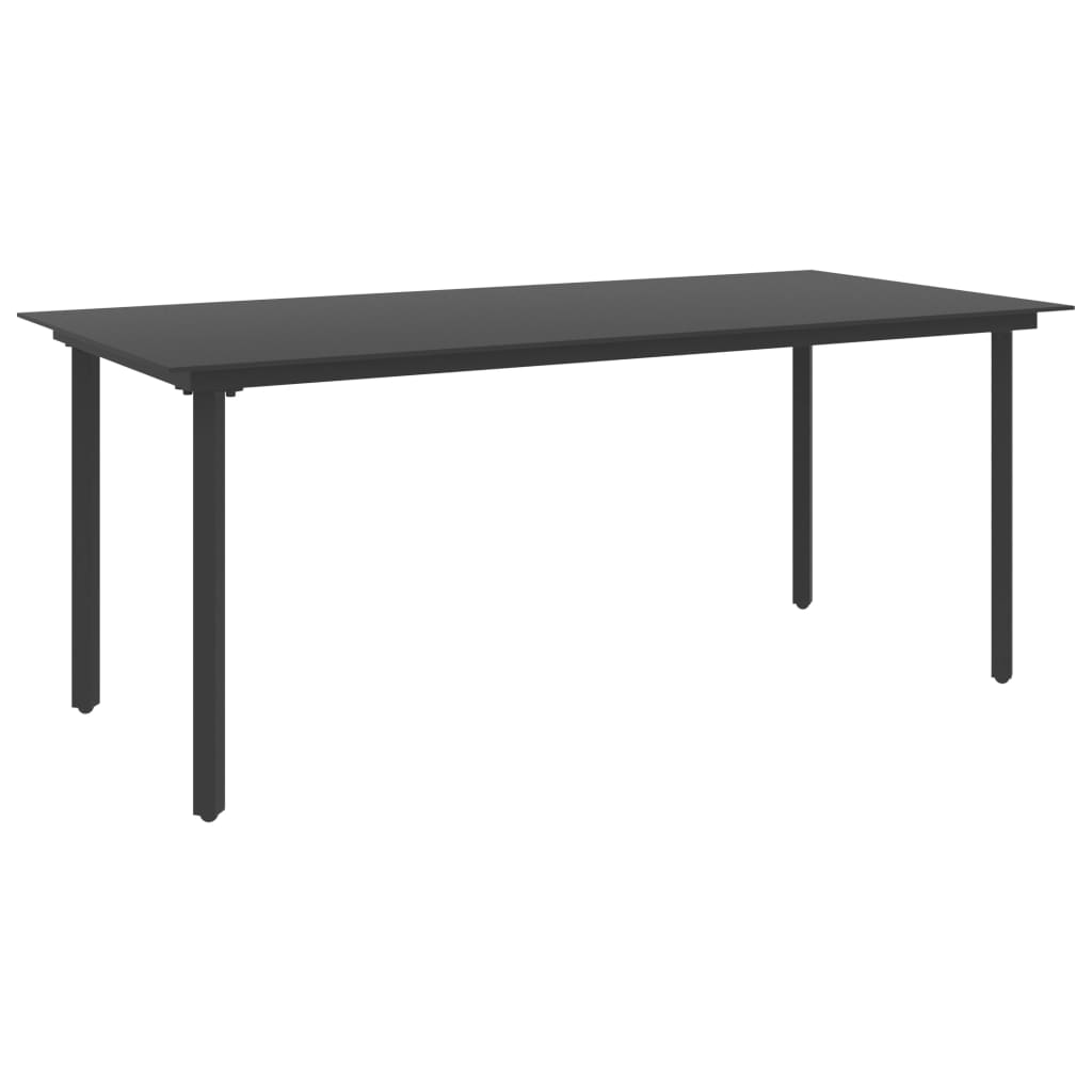 Mesa de jantar para jardim 190x90x74 cm aço e vidro preto