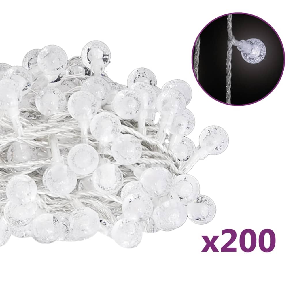 Cordão de luzes em globo 20 m 200 LED 8 funções branco frio