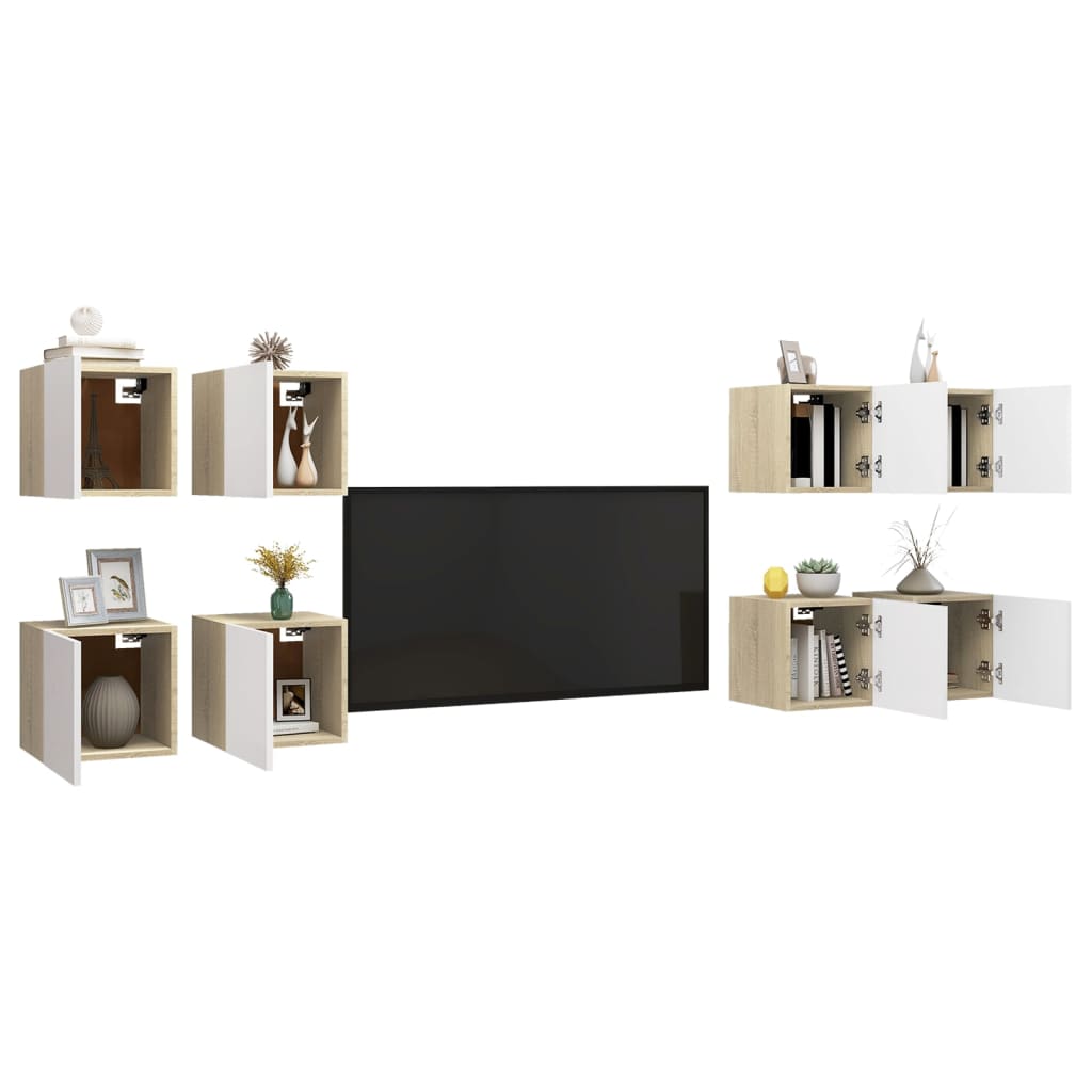 Móveis de TV parede 8 pcs 30,5x30x30cm branco e carvalho sonoma