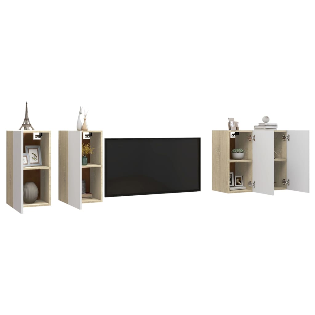 Móveis de TV 4 pcs 30,5x30x60cm contrap. branco/carvalho sonoma