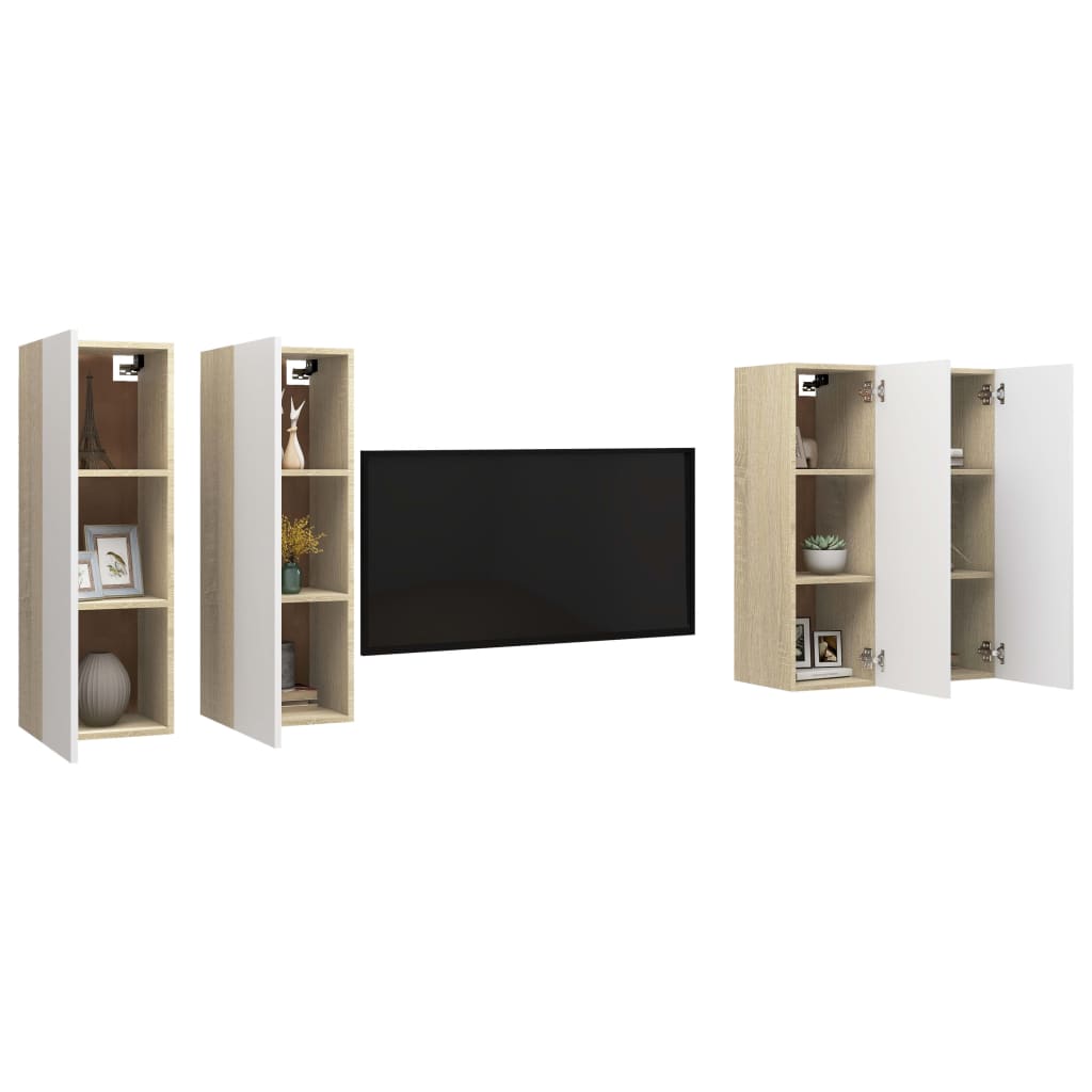 Móveis de TV 4 pcs 30,5x30x90cm contrap. branco/carvalho sonoma