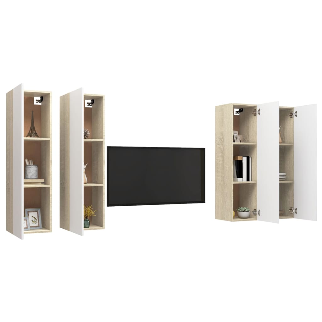 Móveis de TV 4pcs 30,5x30x110cm contrap. branco/carvalho sonoma