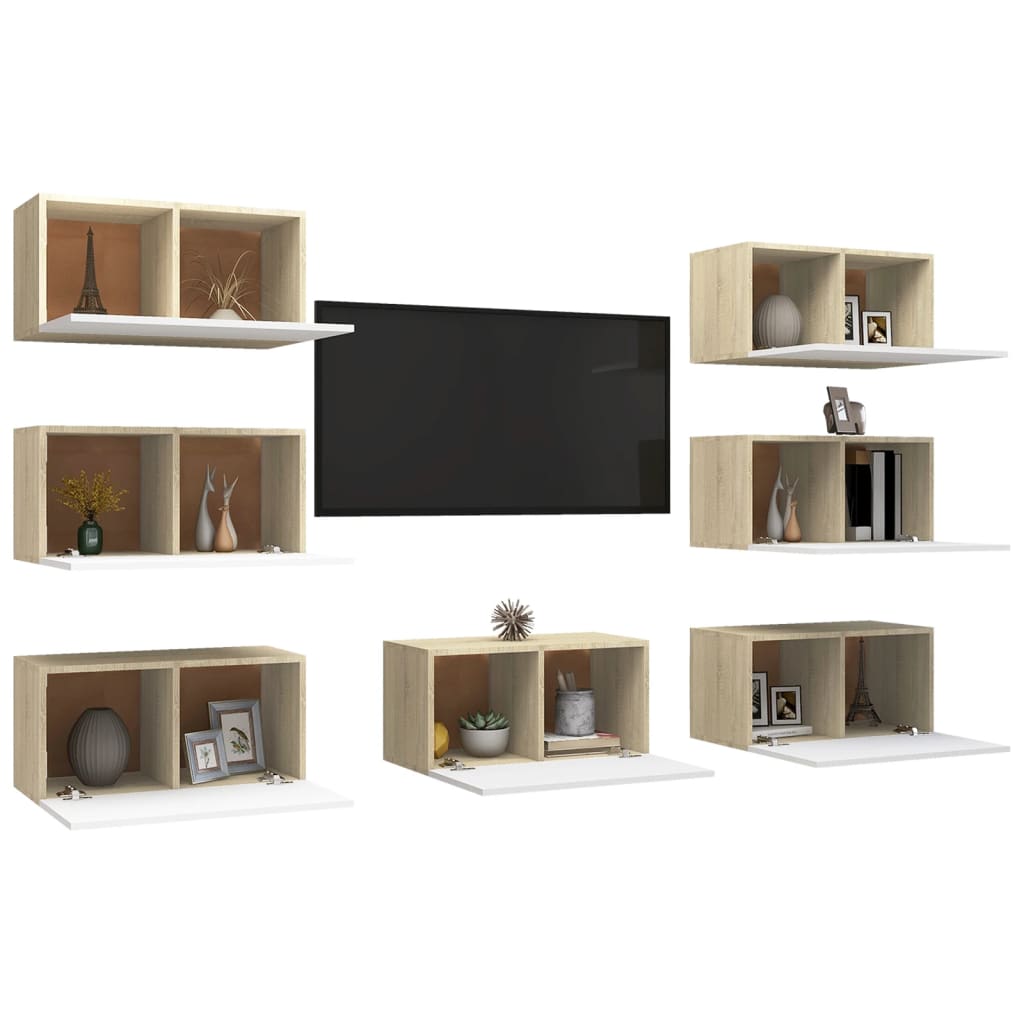 Móveis de TV 7 pcs 30,5x30x60cm contrap. branco/carvalho sonoma