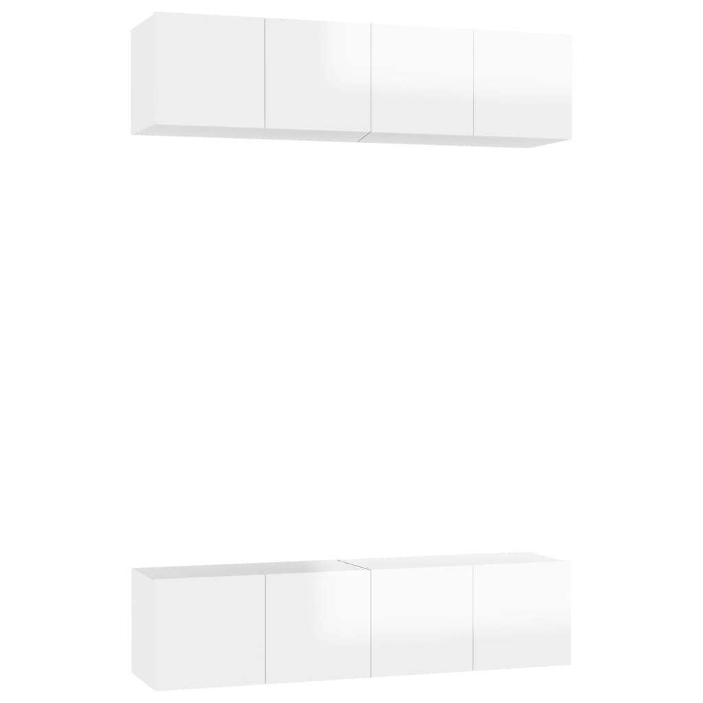 Móveis de TV 4 pcs 60x30x30 cm contraplacado branco brilhante