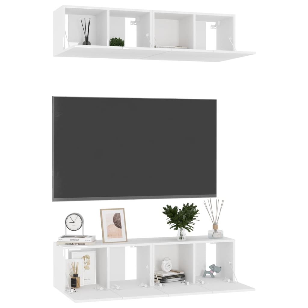 Móveis de TV 4 pcs 60x30x30 cm contraplacado branco brilhante