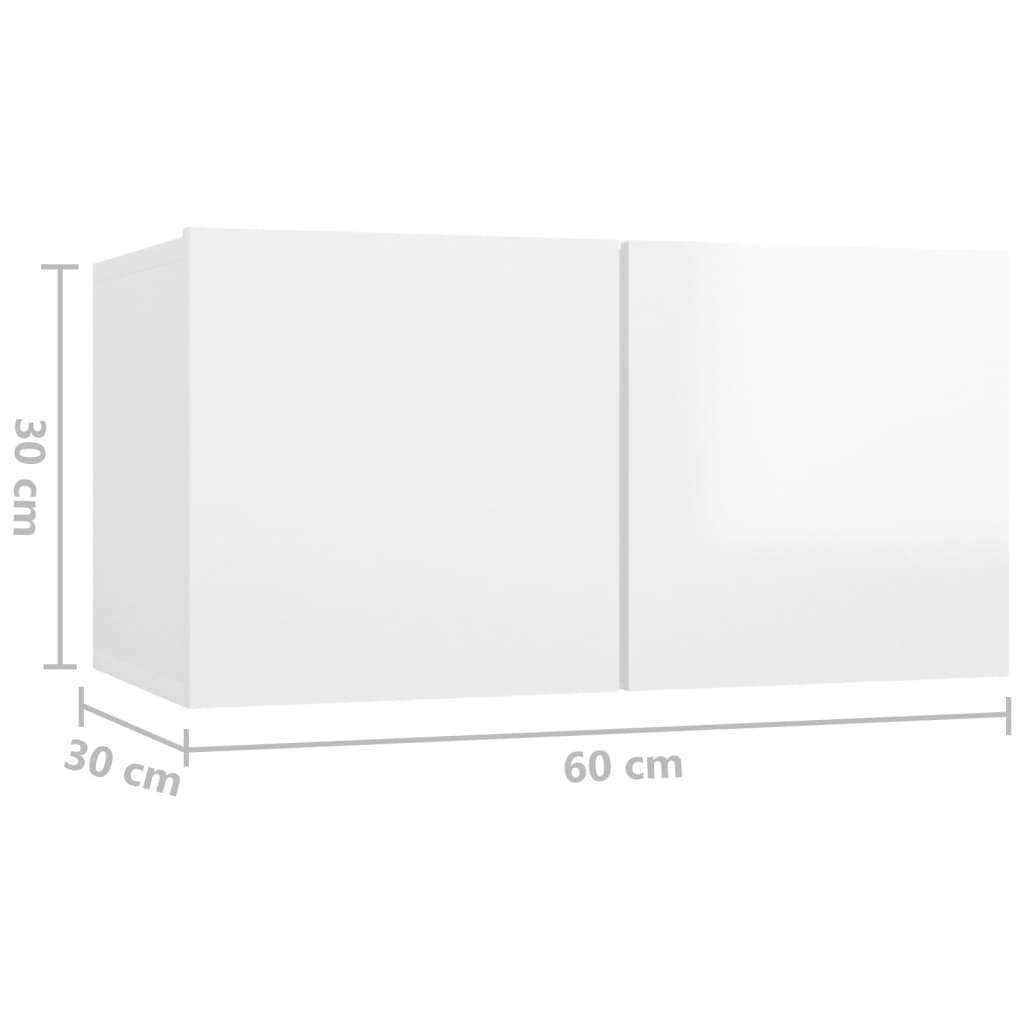 Móveis de TV 4 pcs 60x30x30 cm contraplacado branco brilhante