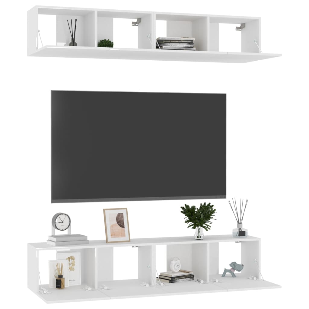 Móveis de TV 4 pcs 80x30x30 cm contraplacado branco brilhante