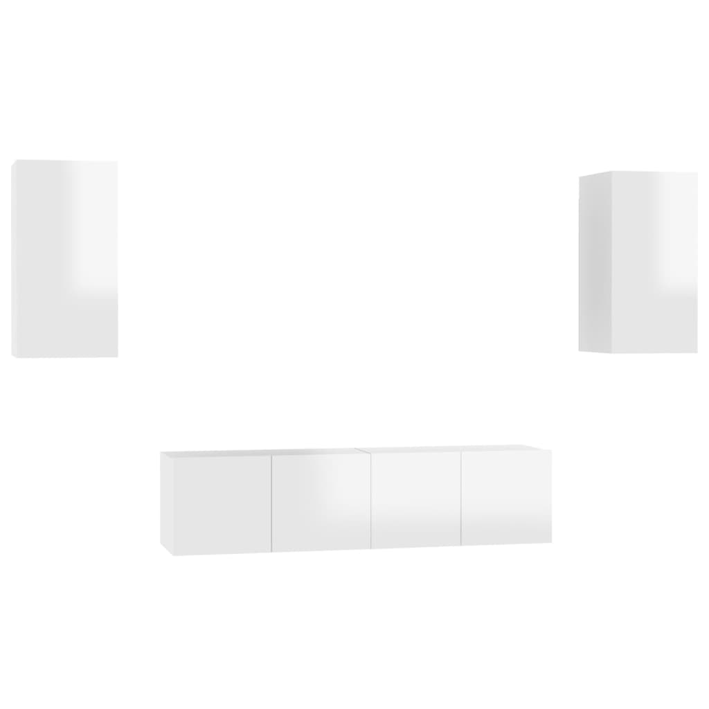 4 pcs conjunto de móveis de TV contraplacado branco brilhante