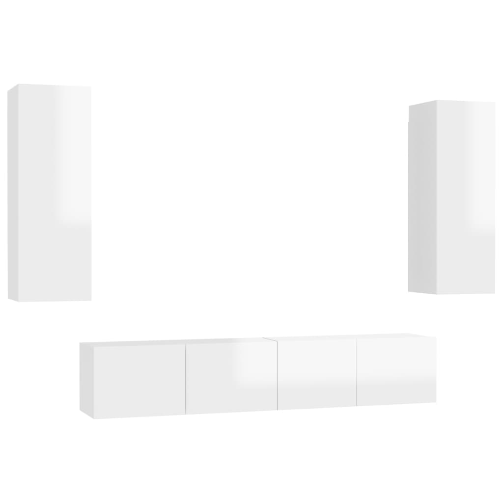 4 pcs conjunto de móveis de TV contraplacado branco brilhante