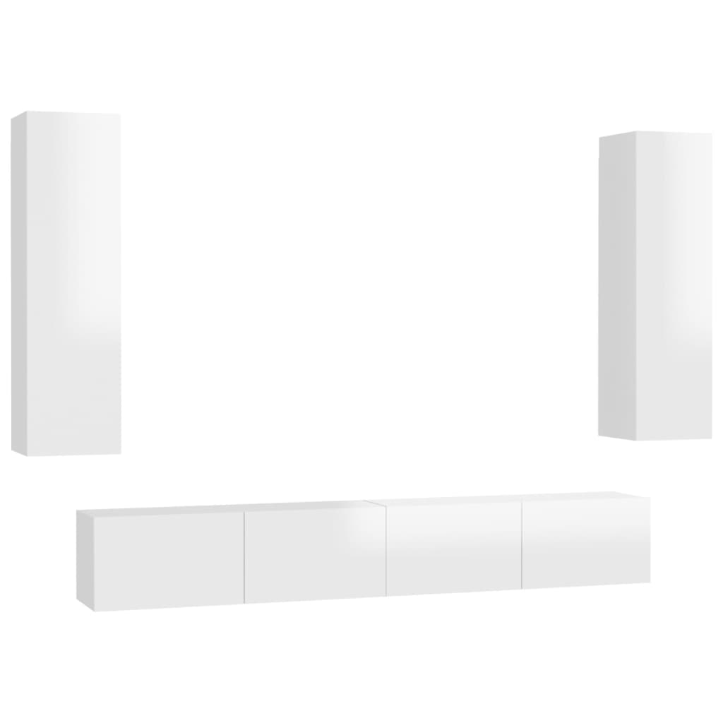 4 pcs conjunto de móveis de TV contraplacado branco brilhante