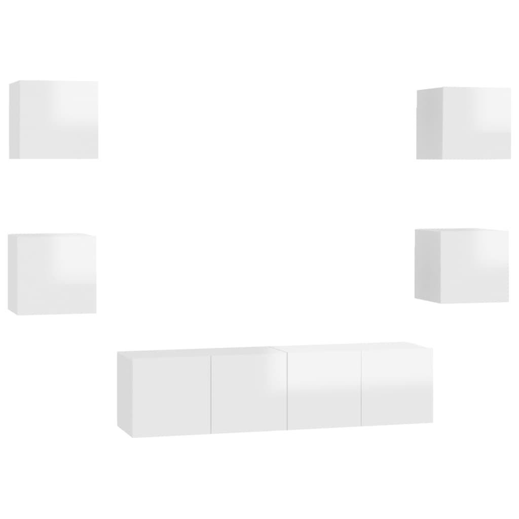 6 pcs conjunto de móveis de TV contraplacado branco brilhante