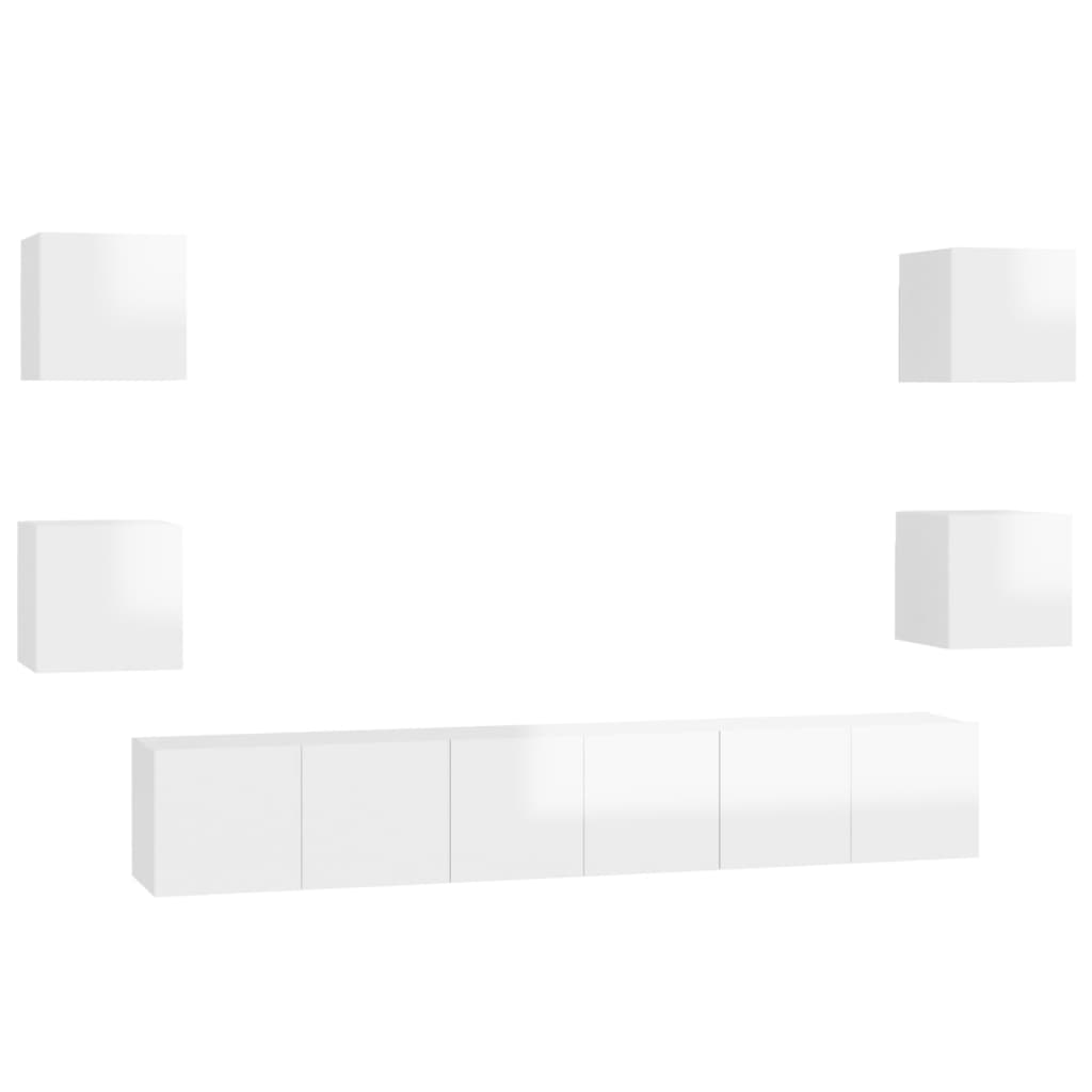 7 pcs conjunto de móveis de TV contraplacado branco brilhante