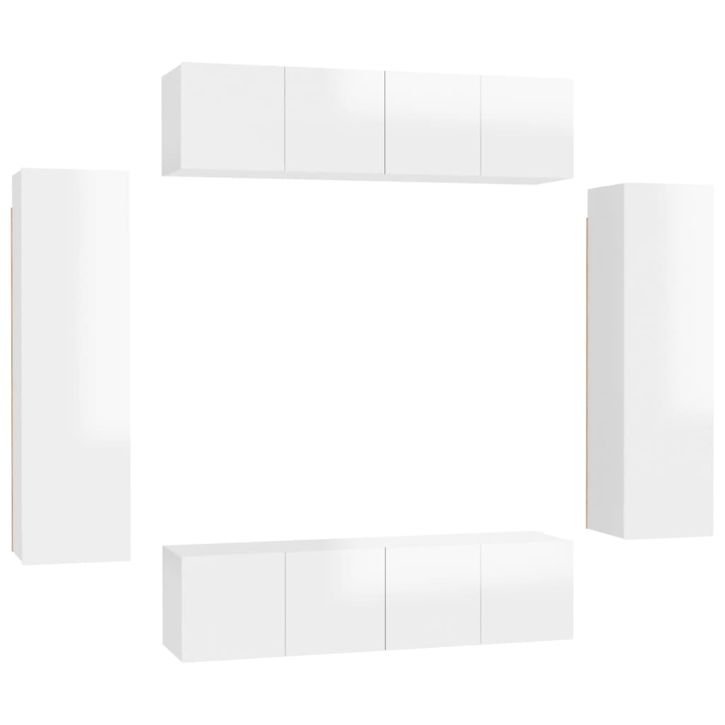 6 pcs conjunto de móveis de TV contraplacado branco brilhante