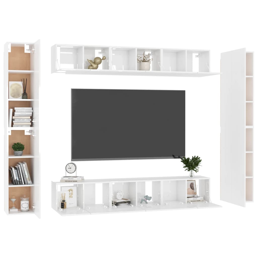 10 pcs conjunto de móveis de TV contraplacado branco brilhante