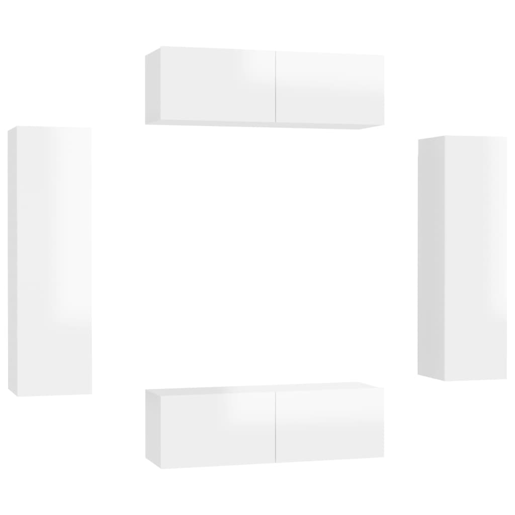 4 pcs conjunto de móveis de TV contraplacado branco brilhante