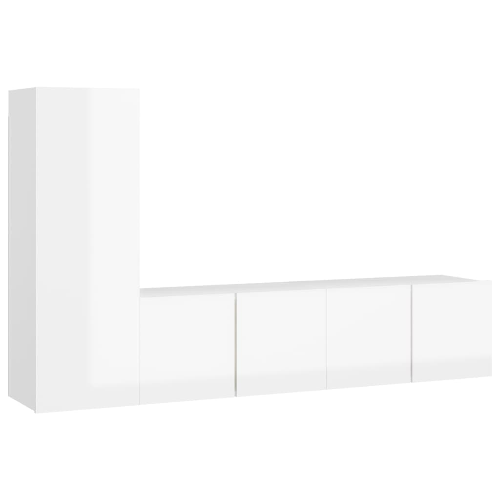 3 pcs conjunto de móveis de TV contraplacado branco brilhante