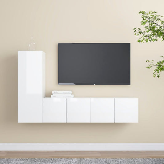 3 pcs conjunto de móveis de TV contraplacado branco brilhante