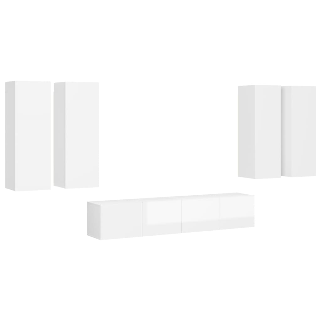 6 pcs conjunto de móveis de TV contraplacado branco brilhante