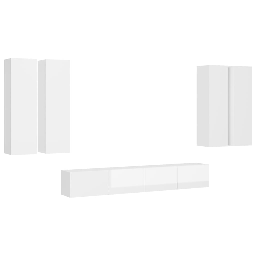 6 pcs conjunto de móveis de TV contraplacado branco brilhante