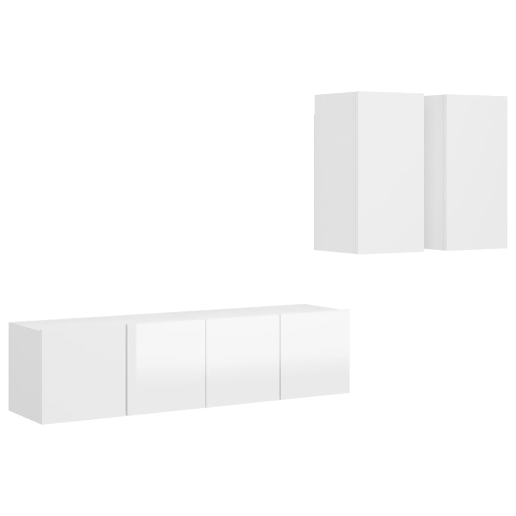 4 pcs conjunto de móveis de TV contraplacado branco brilhante