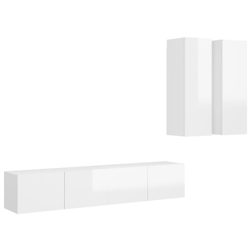 4 pcs conjunto de móveis de TV contraplacado branco brilhante