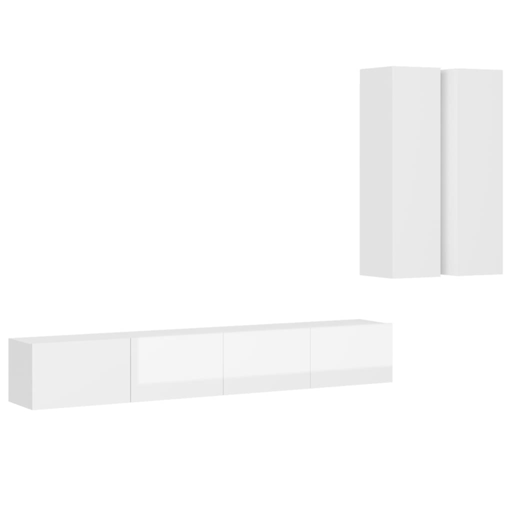 4 pcs conjunto de móveis de TV contraplacado branco brilhante