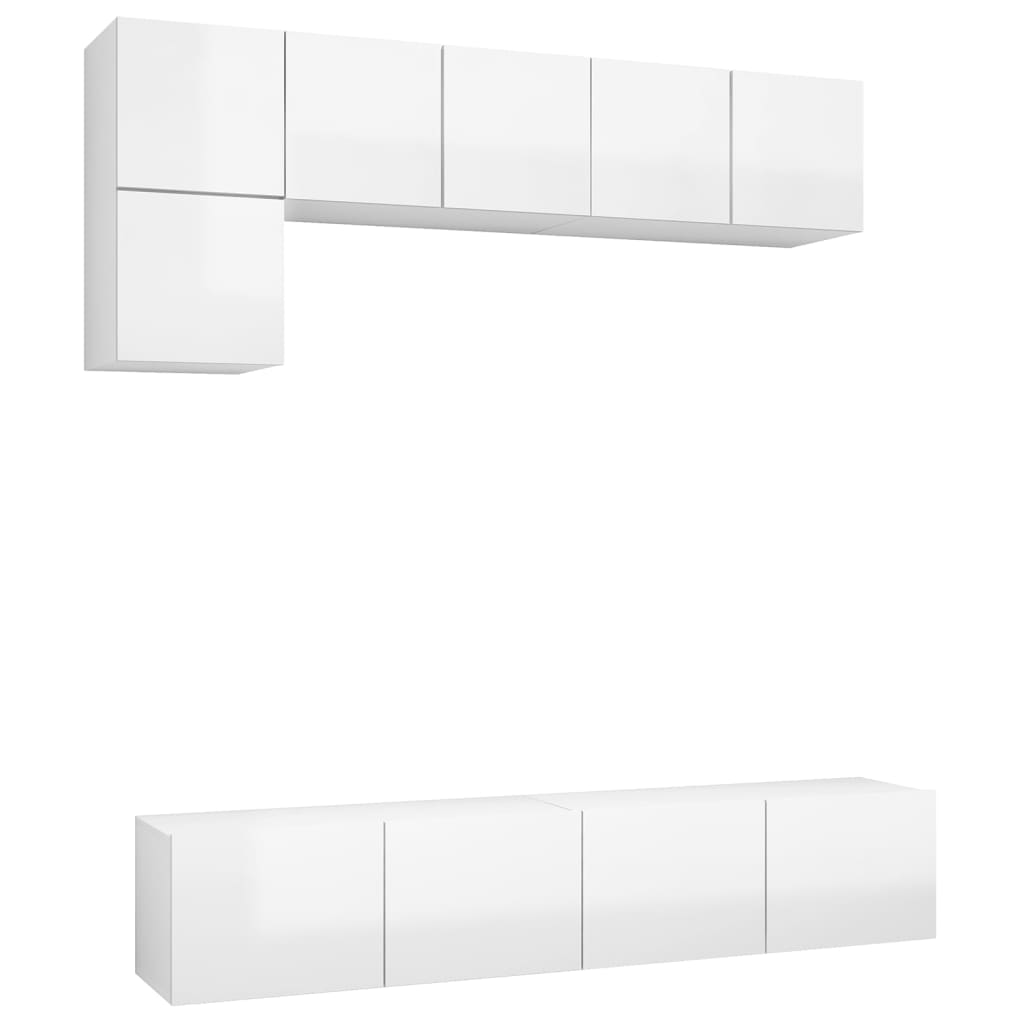 5 pcs conjunto de móveis de TV contraplacado branco brilhante