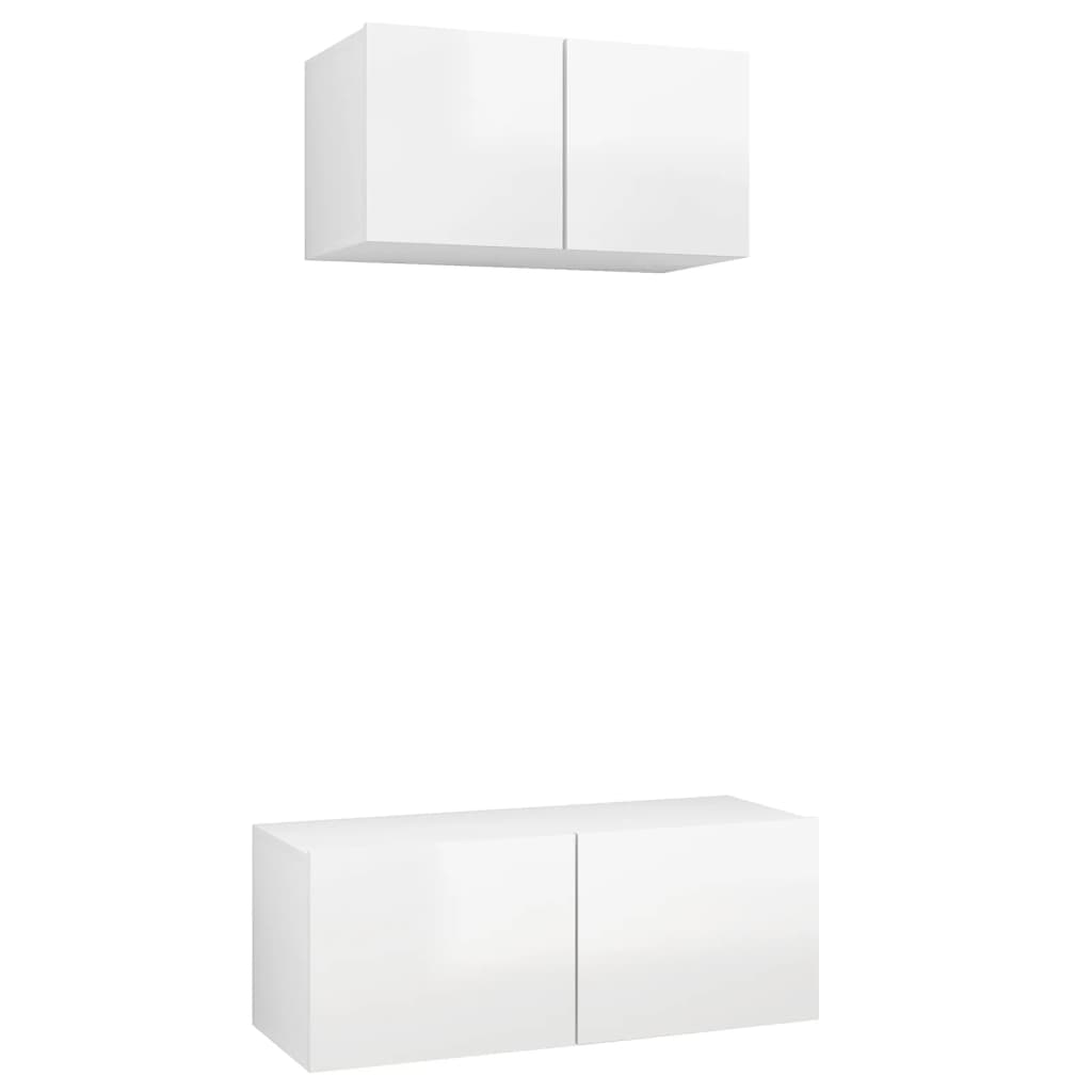 2 pcs conjunto de móveis de TV contraplacado branco brilhante