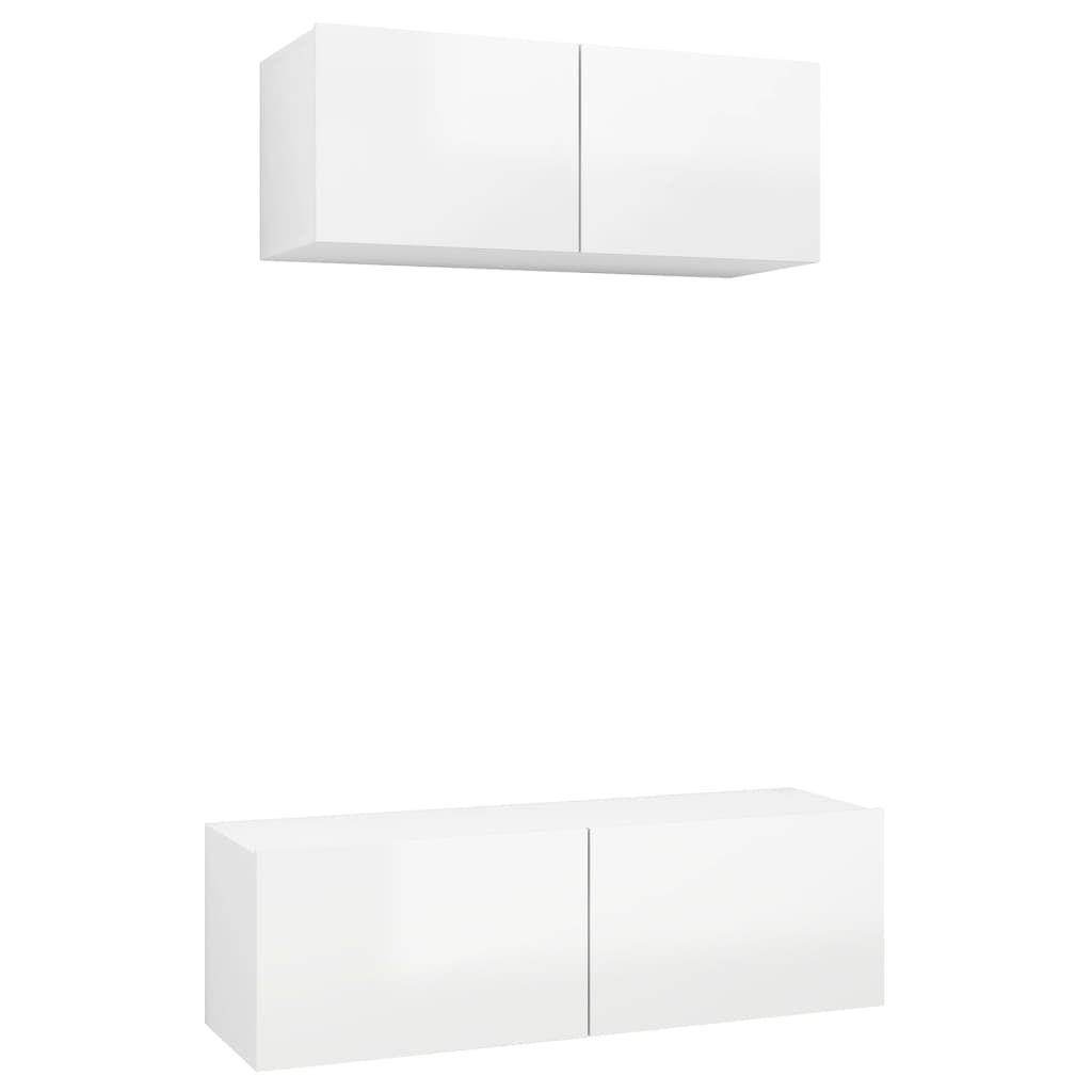 2 pcs conjunto de móveis de TV contraplacado branco brilhante