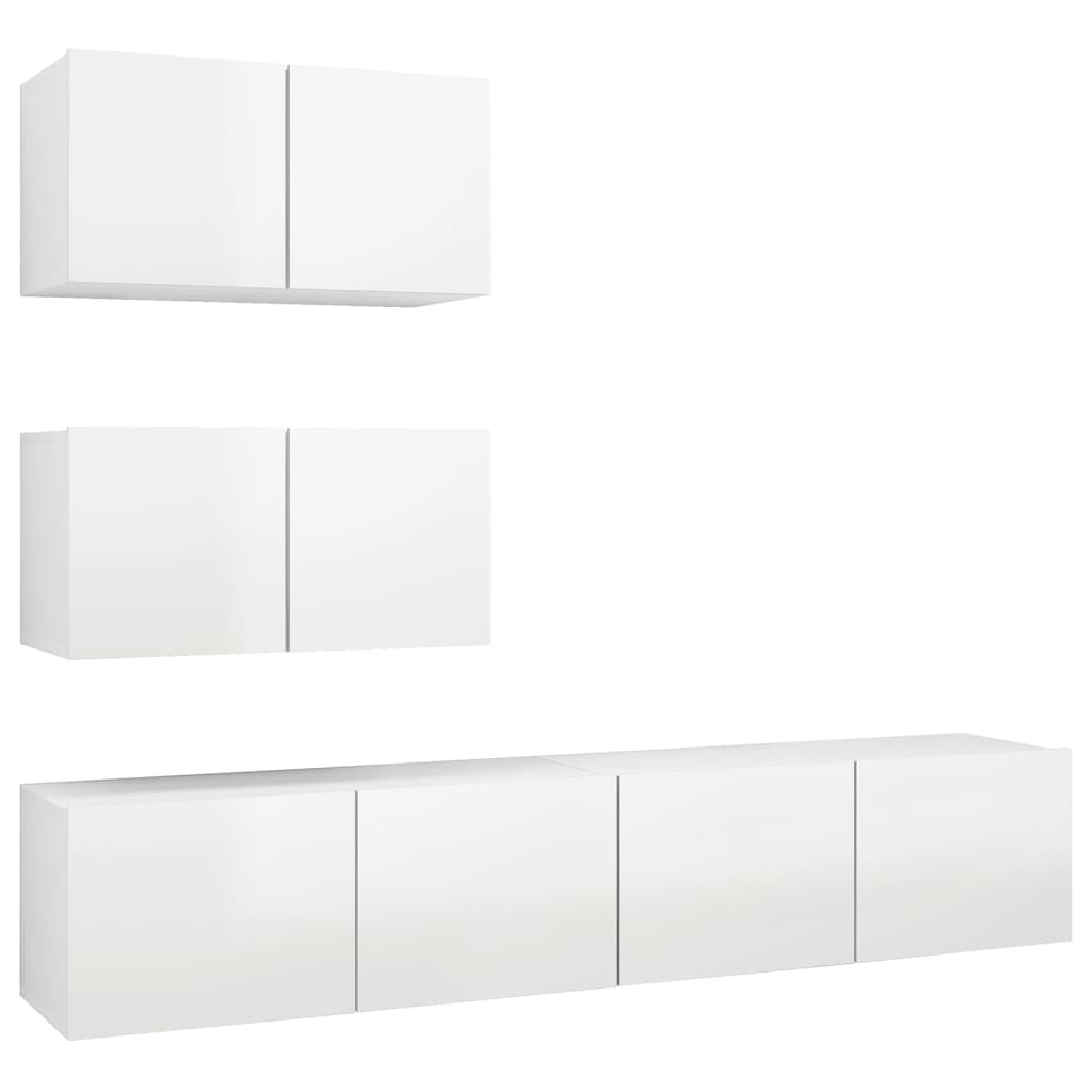 4 pcs conjunto de móveis de TV contraplacado branco brilhante