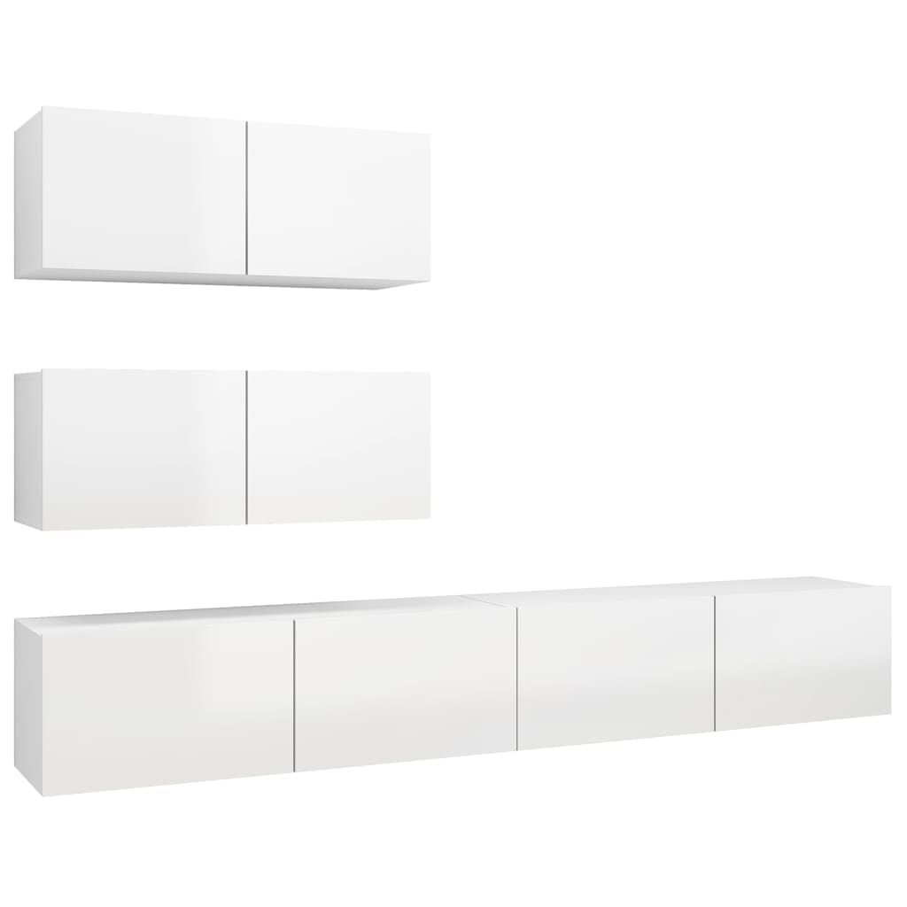 4 pcs conjunto de móveis de TV contraplacado branco brilhante